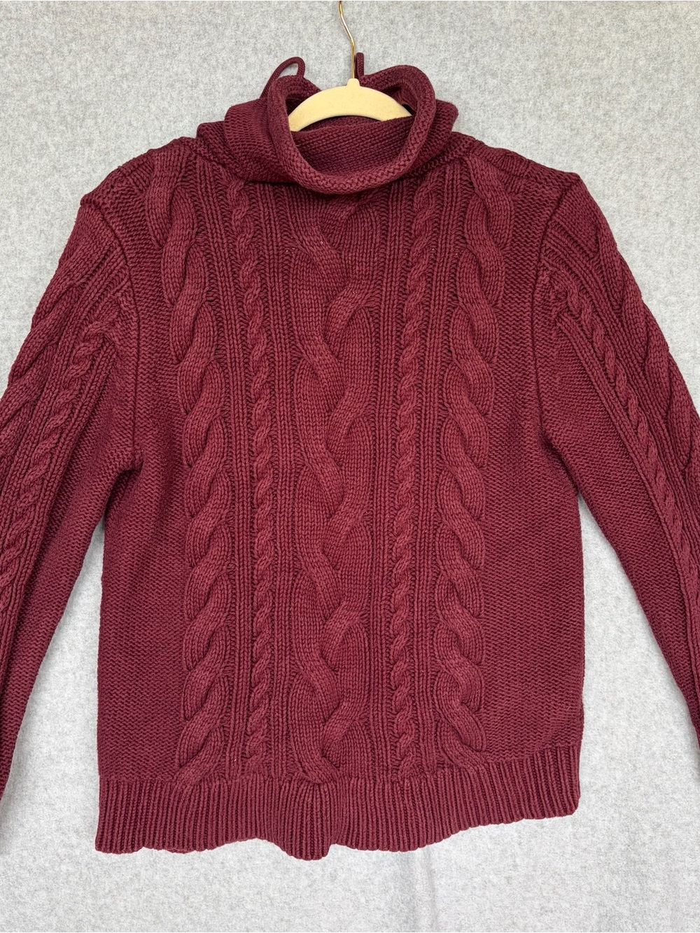 L.L. Bean Burgundy Cable Knit Cowl Neck Sweater